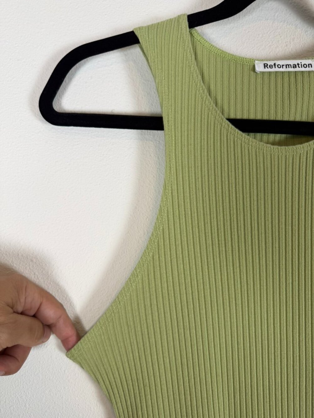 Reformation Sage Green Ribbed Racerback Maxi Dress Open Back Size L - Picture 6 of 13